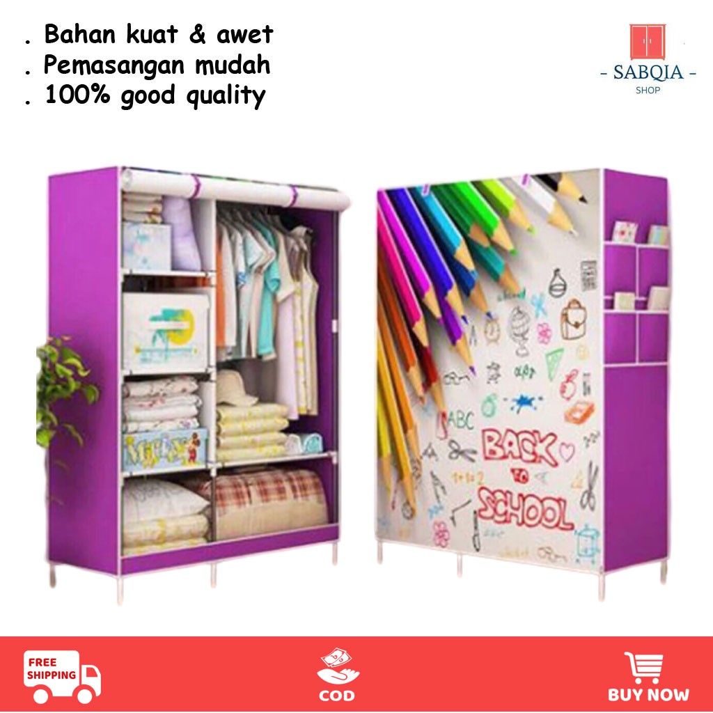  Lemari  Portable Bongkar  Pasang  Tempat Pakaian  Motif Dengan 