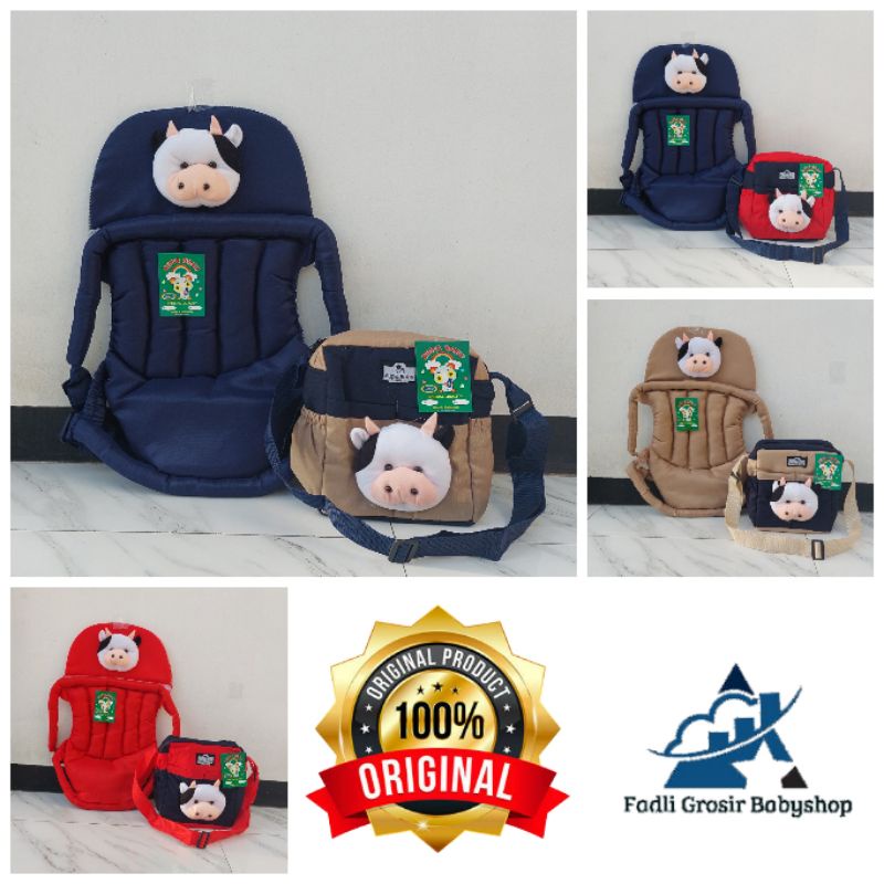 Paket Hemat (2 in 1) Gendongan Bayi Depan Duduk Topi Boneka Sapi Dan Tas Bayi Boneka Sapi