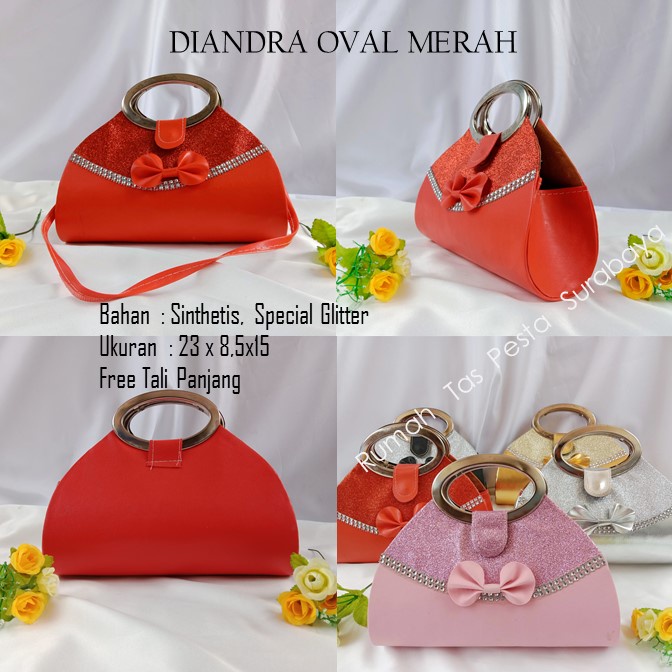 Tas Elegan ,Tas Slempang,Tas Etnik,DIANDRA OVAL MERAH