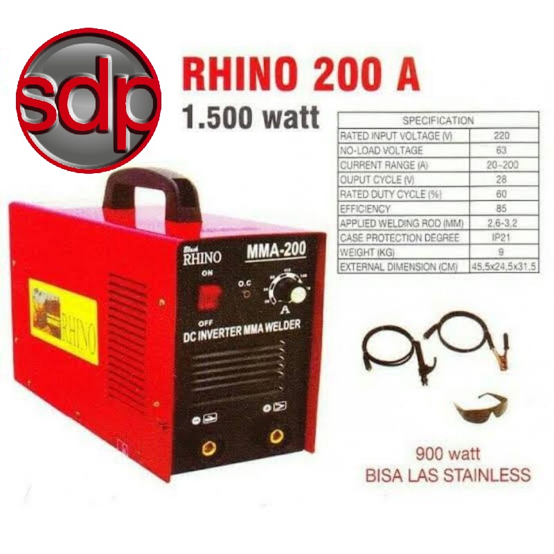 Mesin Las Inverter 900 Watt 200 A Rhino Merah MIG MMA 200A