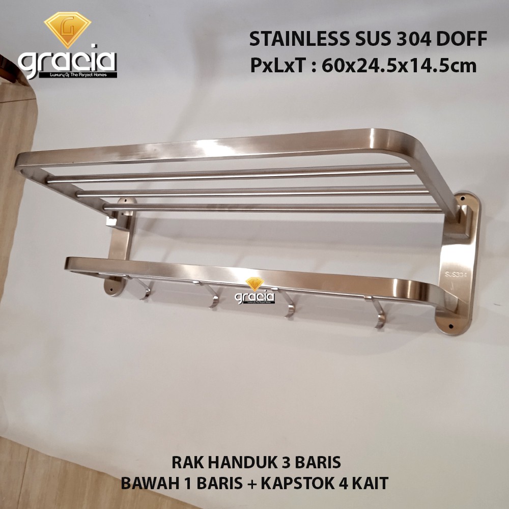 Rak Handuk / Gantungan Baju Handuk Stainless Steel SUS 304 Original 4 Baris