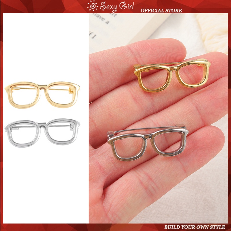 Pin Bros Bentuk Kacamata Bahan Alloy Gaya Retro Korea Untuk Wanita