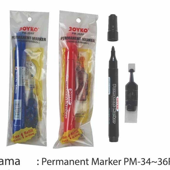 

Spidol Permanen / Permanent Marker Joyko PM-34 + Refil Warna Hitam