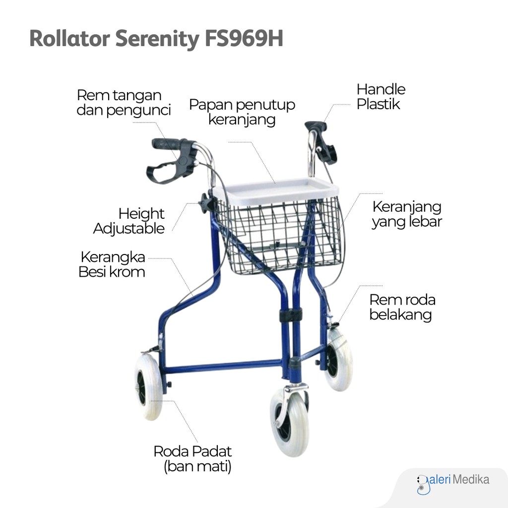 Serenity Walking Aid Rollator FS969H / FS 969 H / FS-969 H - Alat Bantu Jalan