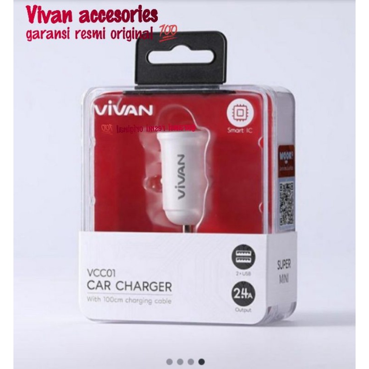 VIVAN VCC01 2,4A. Dual Port Small &amp; Portabel Car charger With_White and Black 100CM