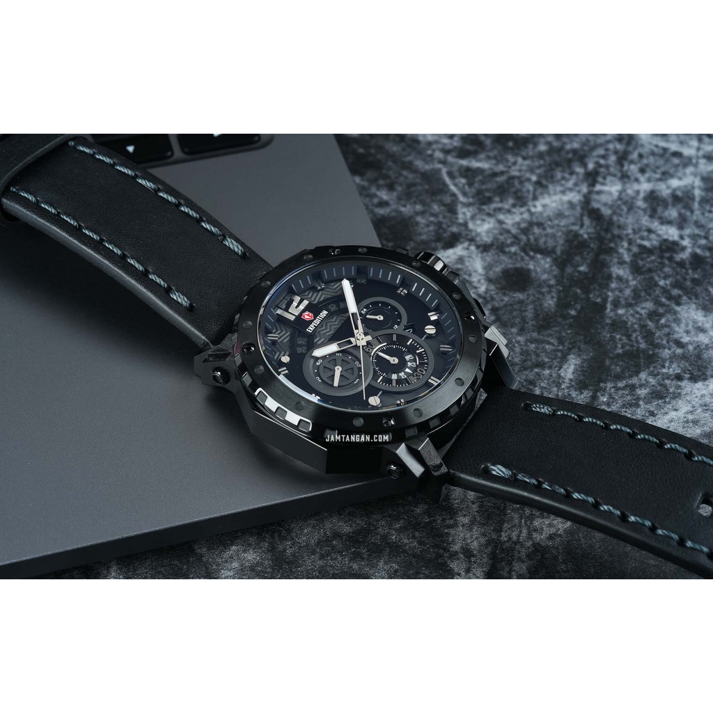 Expedition E 6402 BC LIPBA Men Black Dial Black Leather Strap