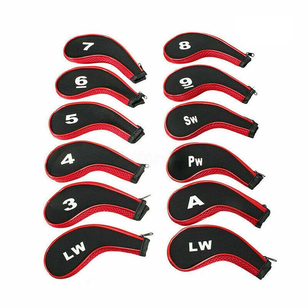 REBUY Penutup Kepala Besi Golf 3-9,P,S,A 12Pcs Wedge cover Dengan Desain Angka Golf Iron Covers Set Leher Panjang Golf Putter Aksesoris Peralatan Latihan Penutup Kepala Golf Ritsleting