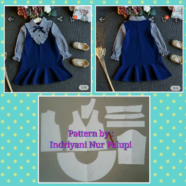 Pola baju instan - Pola baju anak - Pola dress anak 023 untuk produksi dress anak