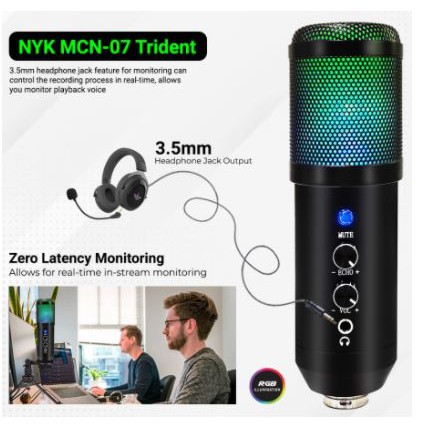 microphone nyk wired usb 2.0 set kit rgb for streaming recording podcast mic 2.5m cable trident mcn-07 mcn07