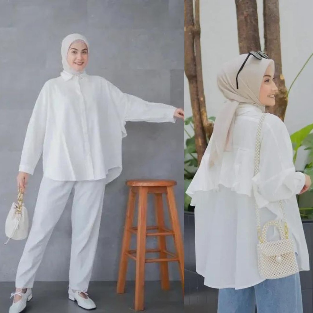 Alika shirt - Basic Kemeja Wanita Oversize aksen Ruffle Belakang / kemeja big size lengan panjang wanita / atasan korean style wanita / atasan kemeja wanita / top ruffle wanita / kemeja ruffle wanita / kemeja ruffle belakang / atasan wanita kekinian