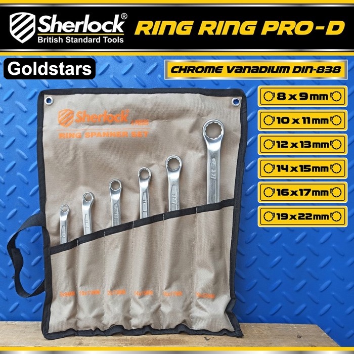 Kunci Ring Ring Set Pro-D (6 pcs) Sherlock Tools 8-22 mm CR-V DIN 838