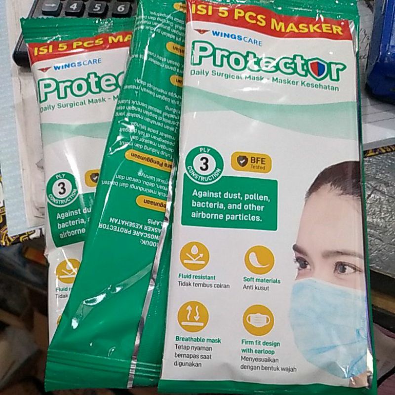 Murah Masker Protector WingsCare isi 1 bks ( 5 pcs masker )