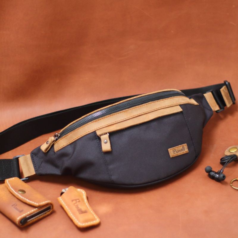 New waistbag/Pusiill AM.04/courdura+kulitasli/waistbagkombinasikulitasli/free gift 1 GT kunci/kulit