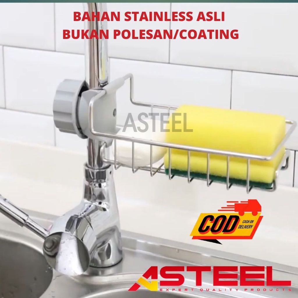 ASTEEL Tempat penyimpanan spon spons spong sponge sabun cuci piring stainles steel model tempel