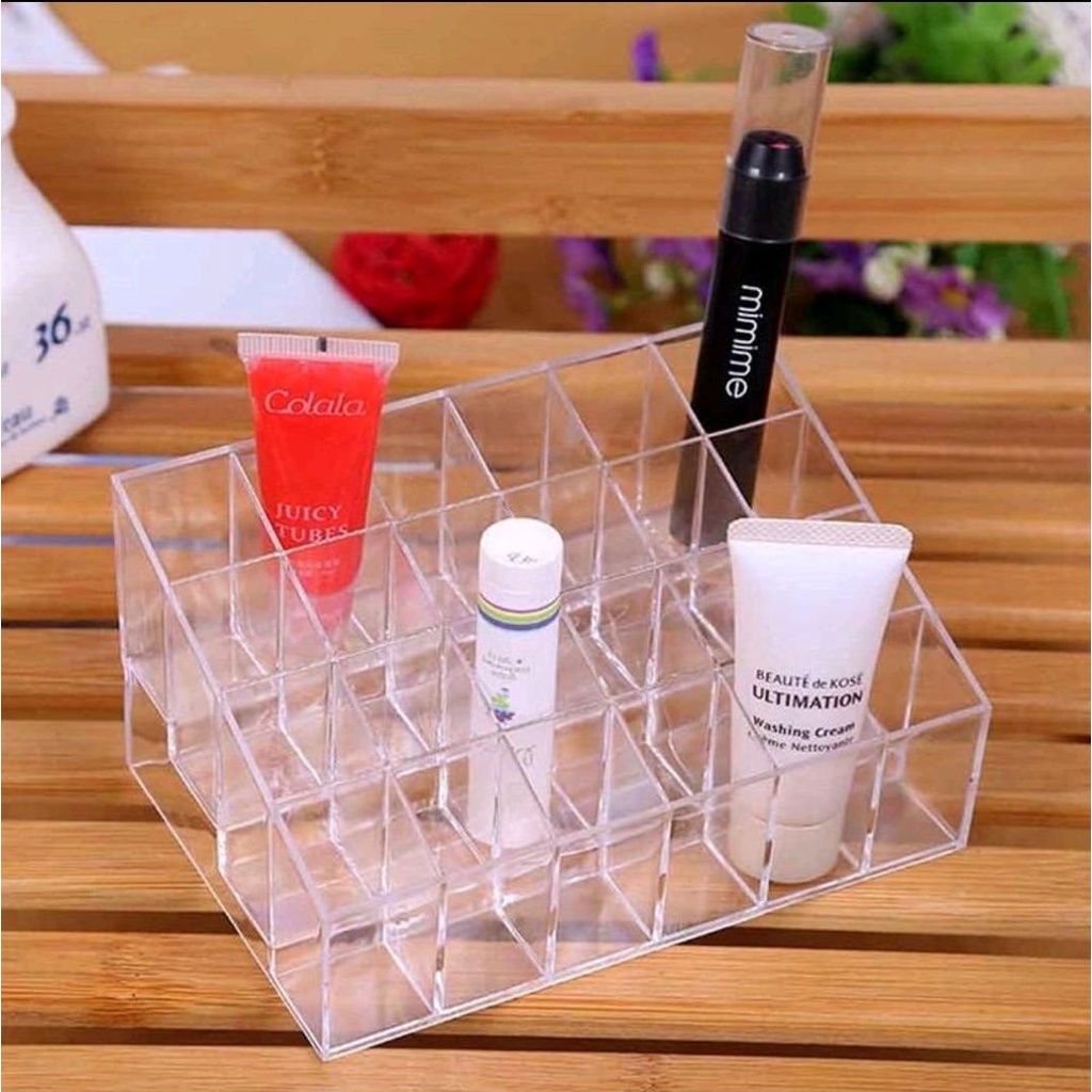 RAK KOSMETIK AKRILIK ORGANIZER TEMPAT LIPSTIK MASCARA MULTIFUNGSI 24 SLOT