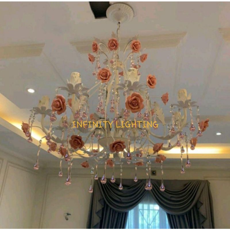 LAMPU GANTUNG SHABBY 8 LAMPU FLOWER