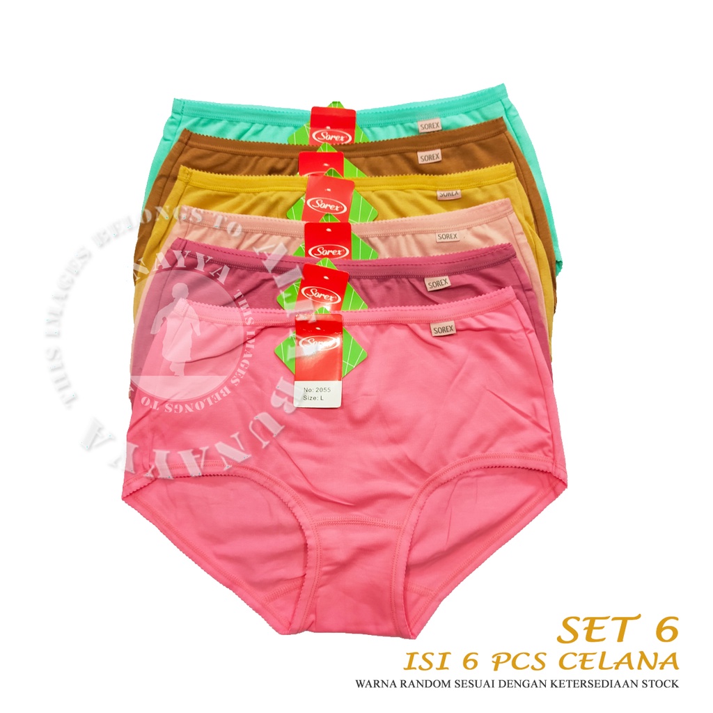 6 Pcs Celana Dalam Wanita SOREX 2055 - MAXY Cutting - Anti Slip Basic Panty CD Underwear - Pakaian Dalam Wanita Katun Cotton