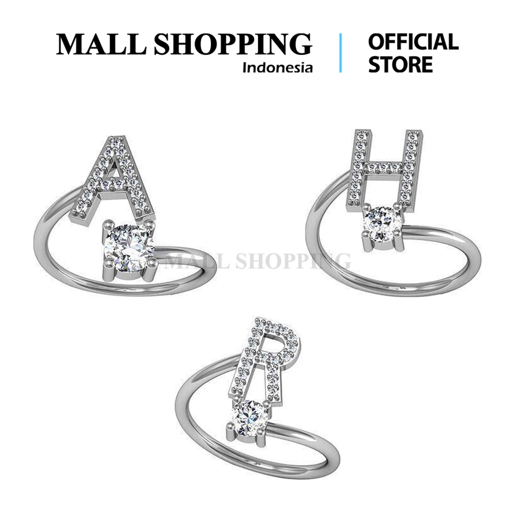 (COD) Cincin Wanita Cincin Motif Huruf Alfabet Inggris Silver Import c3-1 Quality A-T B18