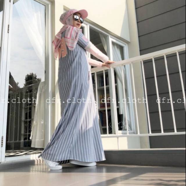 Abaya dress bassball grey pink by dfr.cloth udah sold out ya