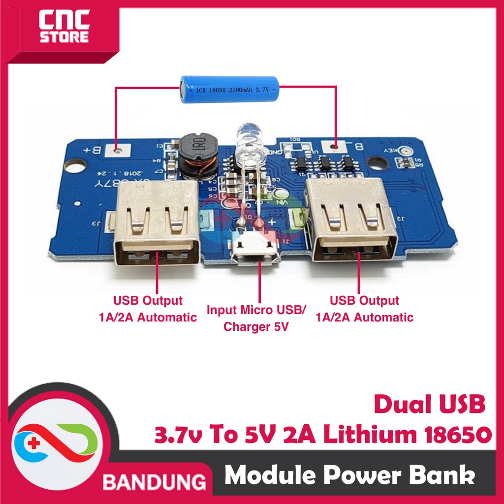 DIY MODULE POWER BANK DUAL USB 3.7V TO 5V 2A LITHIUM 18650 MODUL PB