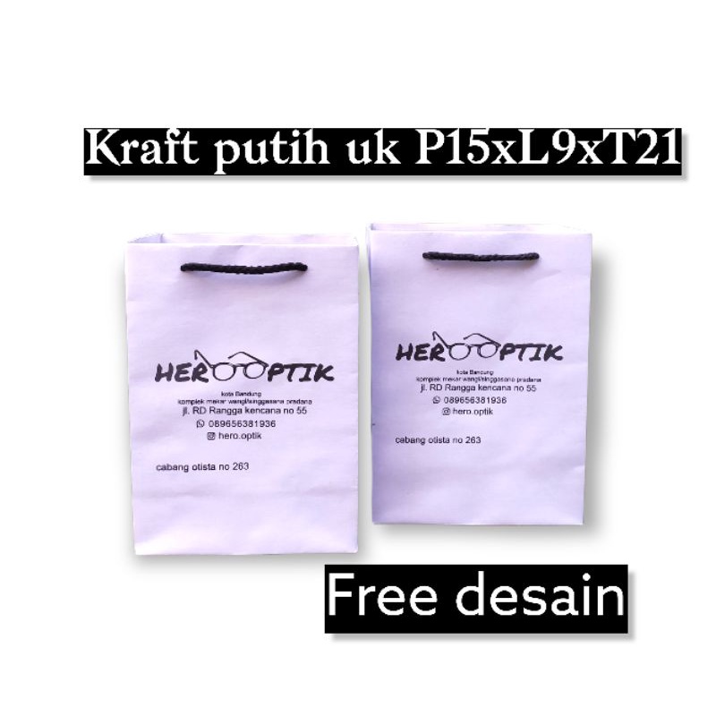 

Paperbag kraft putih 135gsm size P15 x L9 x T21 Free Desain