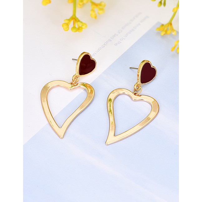 LRC Anting Tusuk Fashion Gold Alloy Love Earrings F46776