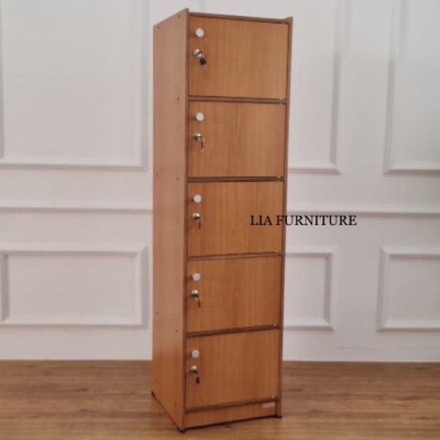 RAK SERBAGUNA / RAK BUKU 5 SUSUN PINTU FULL KUNCI KAYU