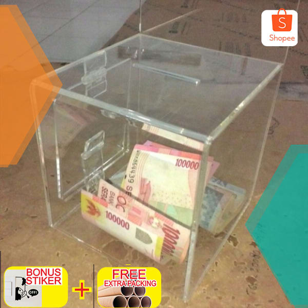 

kotak amal bening acrylik 12cm x12 cm - 15x15cm Elegan