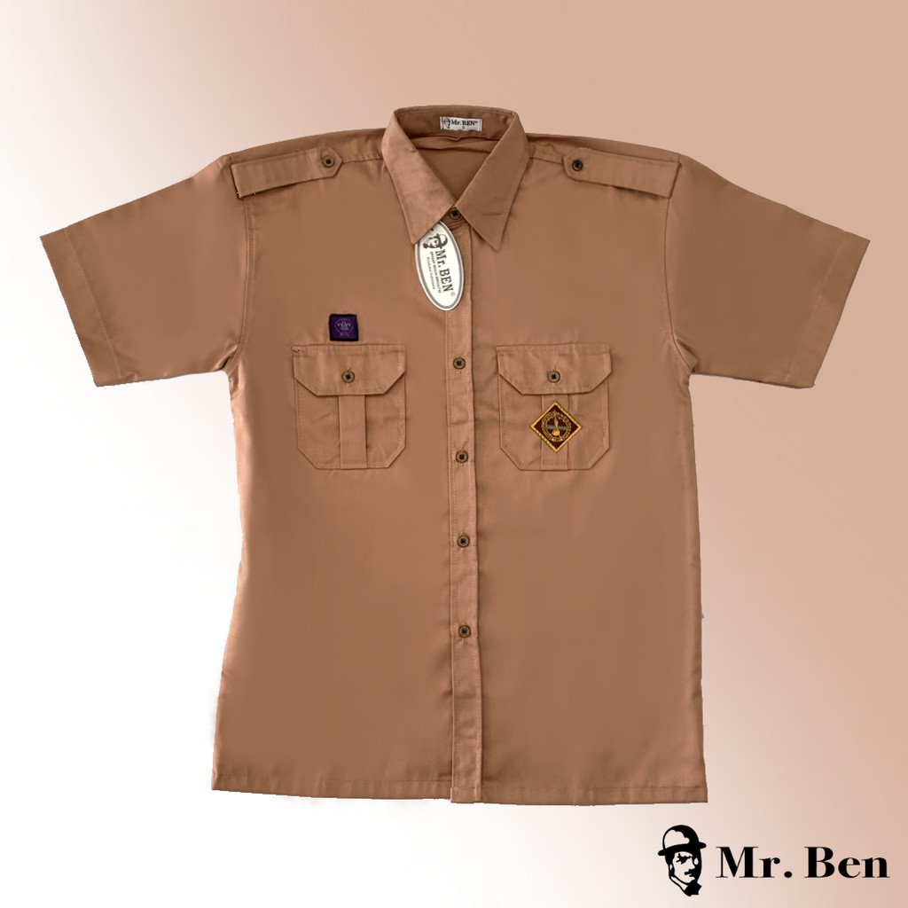 MR.BEN Seragam Sekolah Baju Kemeja SMA Pramuka Keper Coklat Pendek Laki Laki
