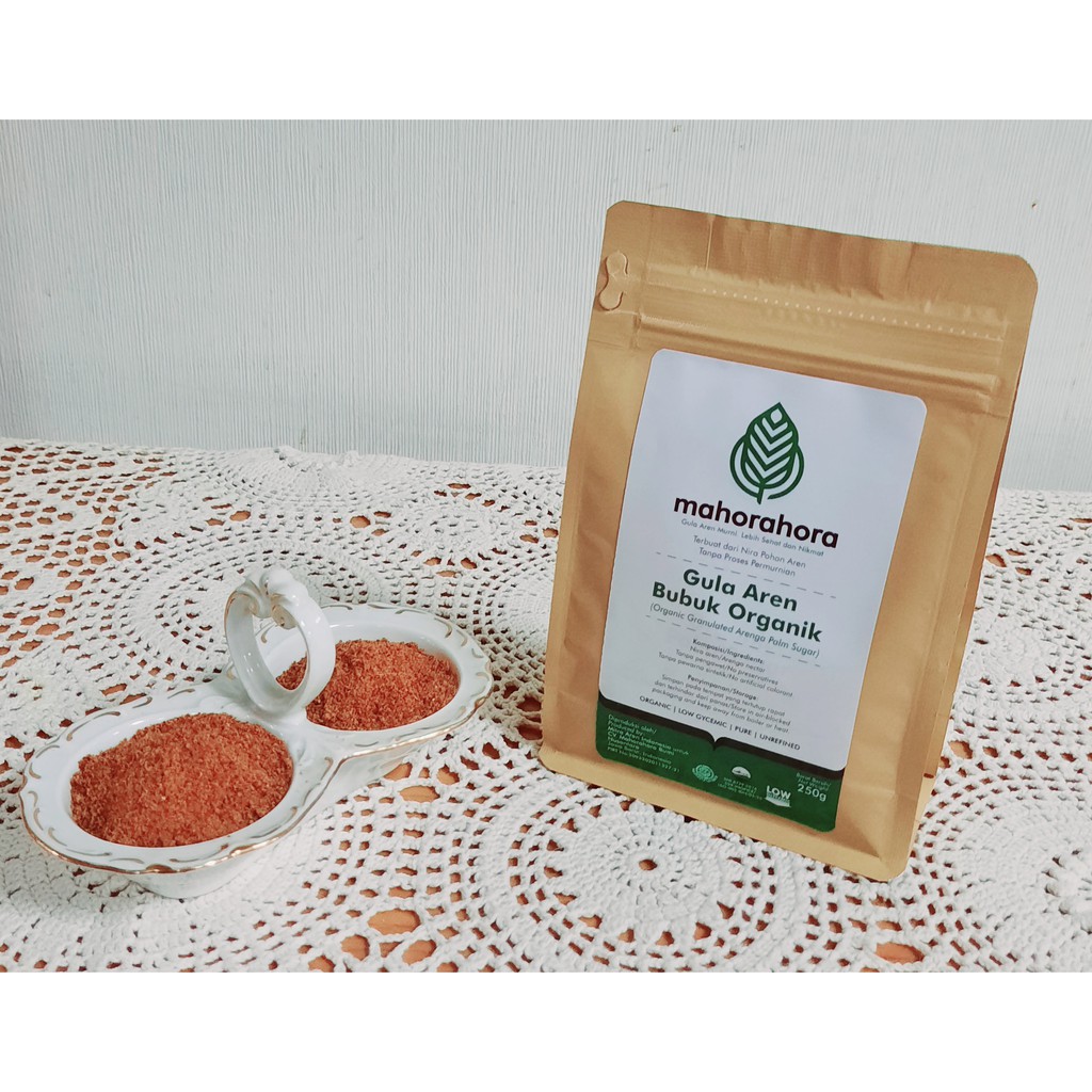 

Gula Aren Organik Bubuk Mahorahora 250 gram kemasan pouch Premium Grade A