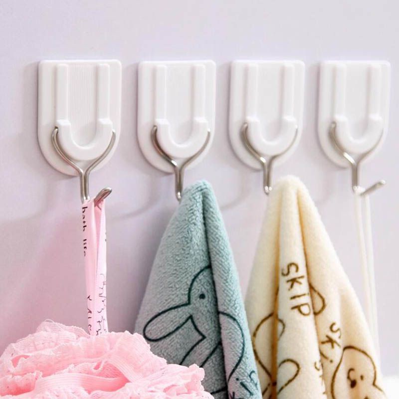 Self Adhesive Hooks Stick On Wall Hanging Door Bathroom Kitchen Hanger Tool