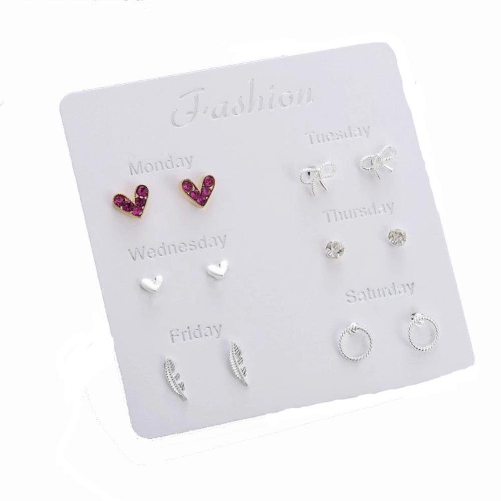 Timekey 6 Pasangset Anting Tusuk Aneka Desain Hias Berlian Imitasi Gaya Korea Untuk Wanita A1K9