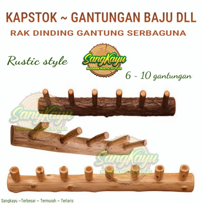 Kapstok kayu gantungan baju rak dinding rak baju gantung kayu rustic