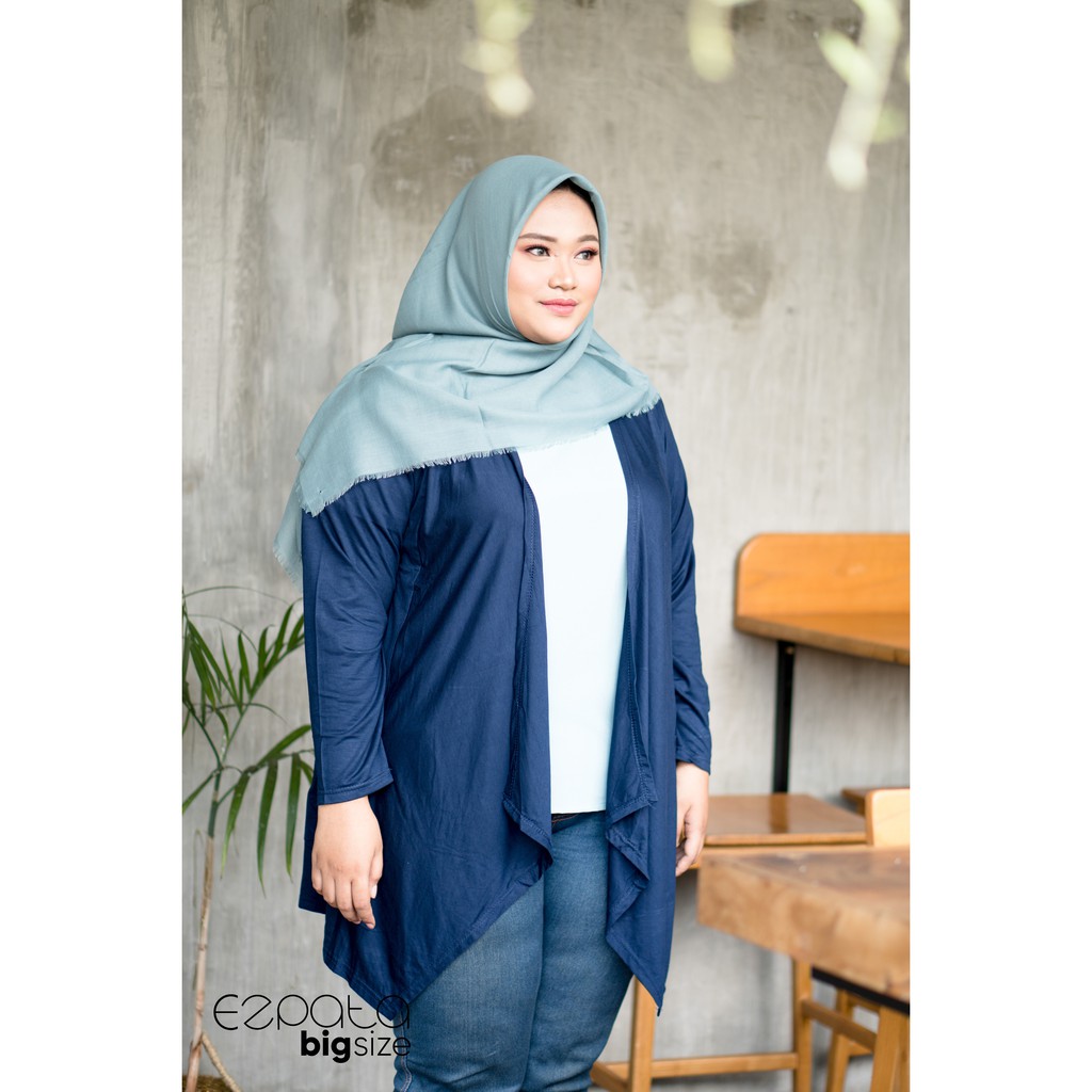 Ezpata Cardigan Cardi Outer Wanita Big Size Lengan Panjang Polos Jumbo Kaos Rayon