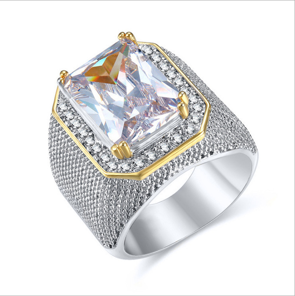 Perak &amp; Emas Baja Titanium Berlian Kristal Bening Pria Wanita Fashion Perhiasan Cincin Kawin Crystal Rings