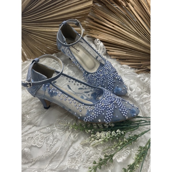 sepatu wanita wedding Rafaizoutfit iceblue Marsha tali 5cm lancip