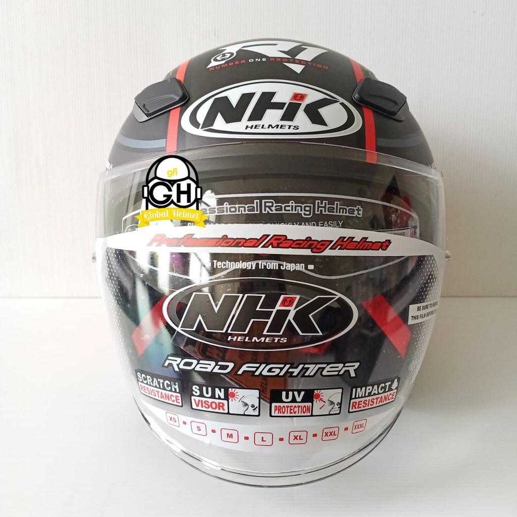 HELM NHK R1 NAPOLEON BLACK RED DOFF DOUBLE VISOR HALF FACE