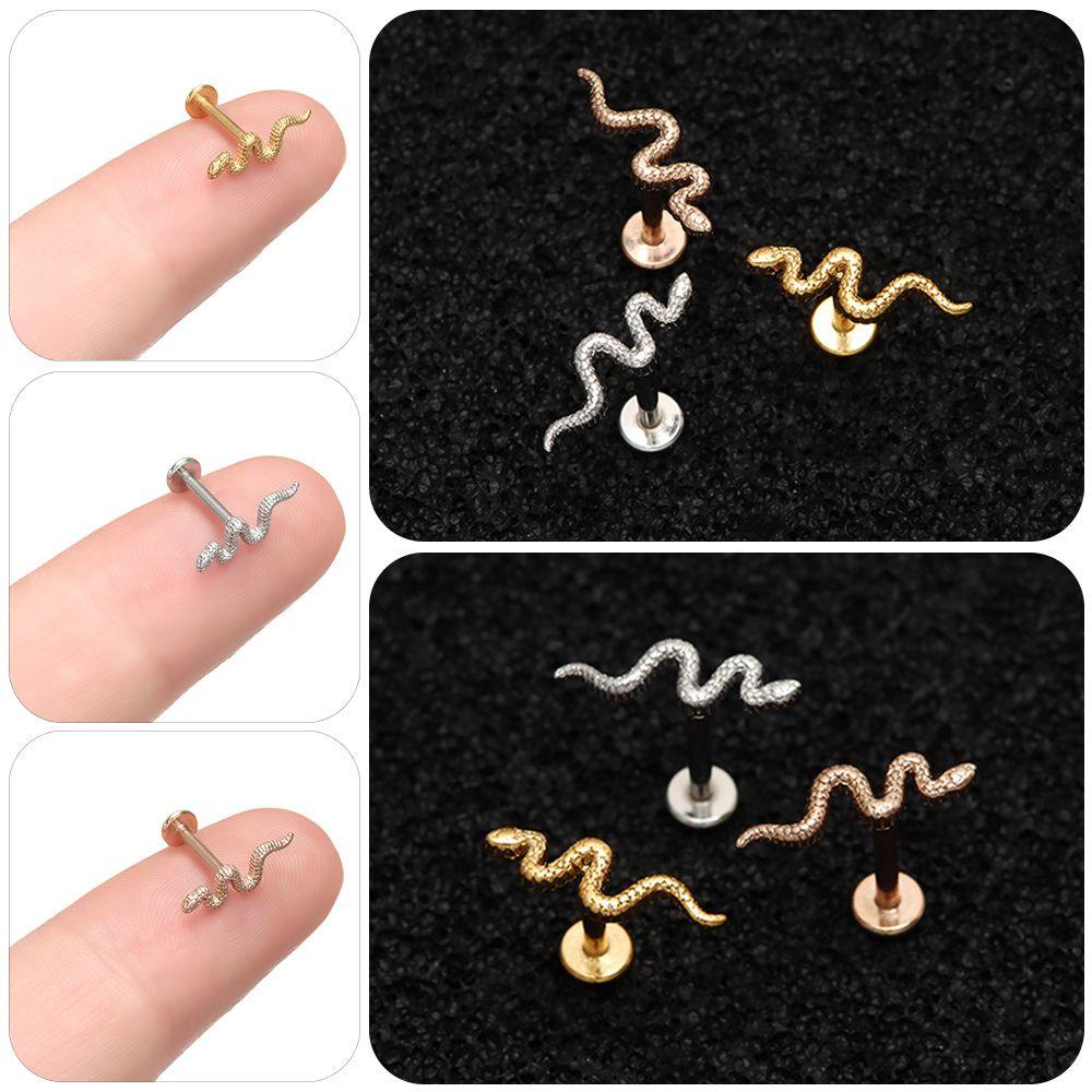 ❈ROWAN❈ 1pcs Flat End Lip Nail Earring Piercings Piercing Jewelry Ear Stud Safe and Non-toxic Snake Shape Implant Grade Steel Body Decoration Lip Rings