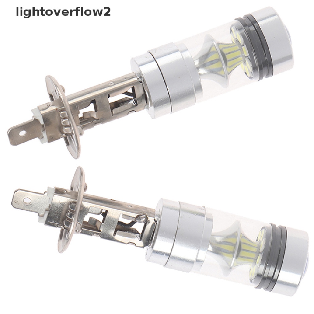 (lightoverflow2) 2pcs Lampu Depan Mobil LED H1 100W high power 6000K 1000LM Warna Putih