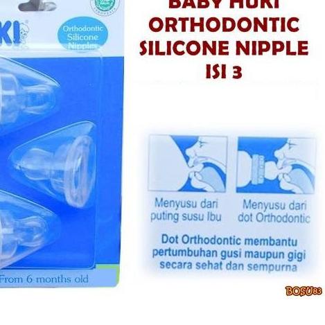 ☄ Dot Huki Dot Gepeng Orthodontic Silicone Nipple Isi 3 Pcs / Dot Bayi Gepeng HUKI / HUKI DOT BAYI ➦