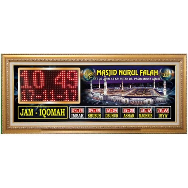 Jam Digital Masjid Waktu Sholat Running Teks Custom Nama Ukuran 40 x 100 cm