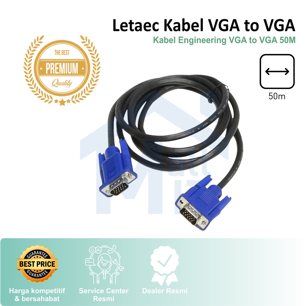 ( Bisa Cod ) MDN LeTaec Kabel VGA to VGA 50m High Quality Kabel Engineering