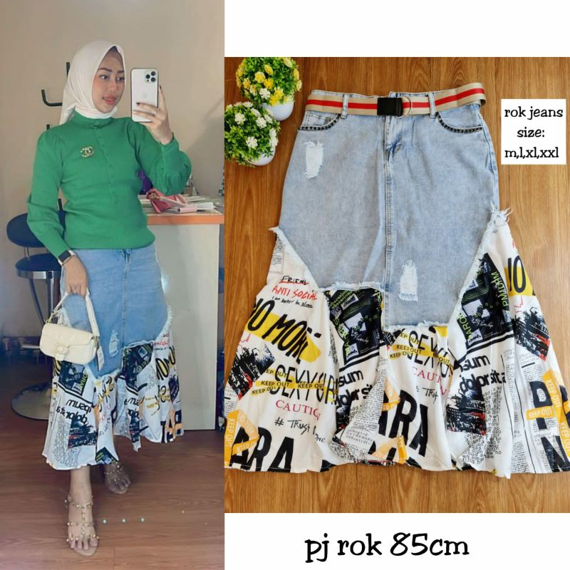 Rok jeans kombinasi