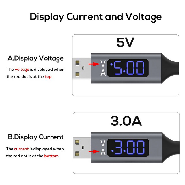 TOPK Kabel Charger USB Type C TPE 3A 1 Meter w Voltage Meter HTM