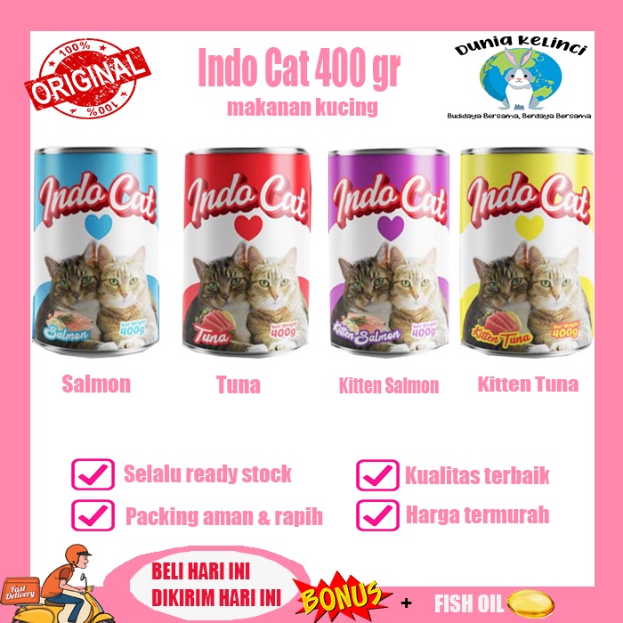 MAKANAN KUCING KALENG INDO CAT 400 GR CAT FOOD BASAH ADULT KITTEN SALMON TUNA-Kitten Salmon