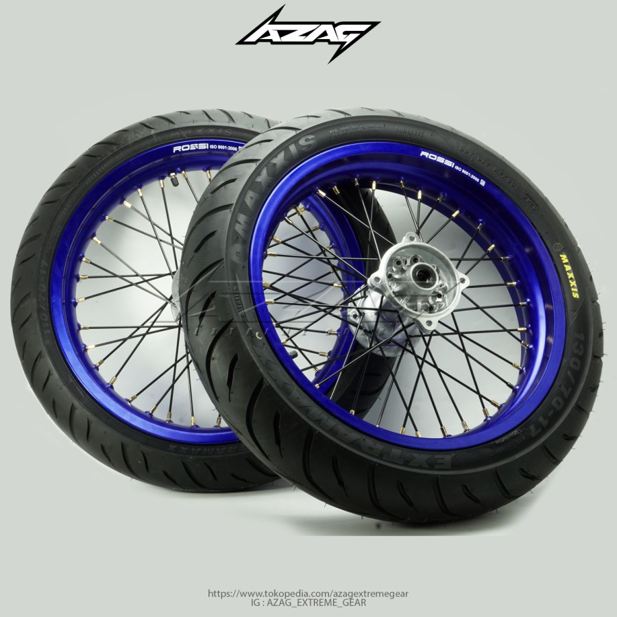 BAN SET SUPERMOTO KLX 150 TROMOL WILWOOD VELG ROSSI BIRU