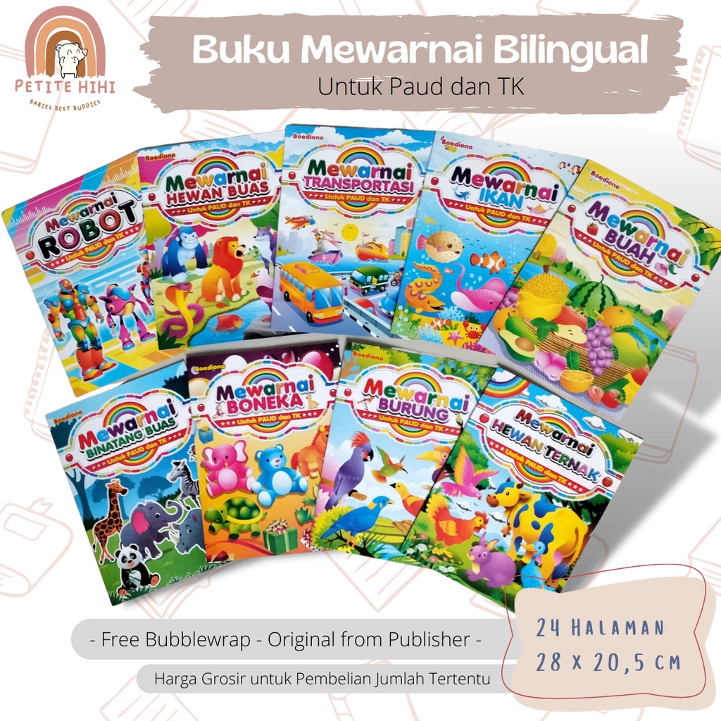 Buku Seri Mewarnai Bilingual untuk TK & Paud Ukuran Besar