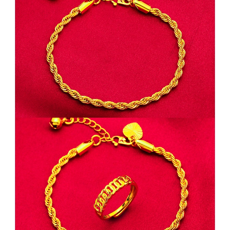 Gelang Rantai Emas Emas Asli Kadar 375 Model Twist Aksen Lonceng Untuk Wanita