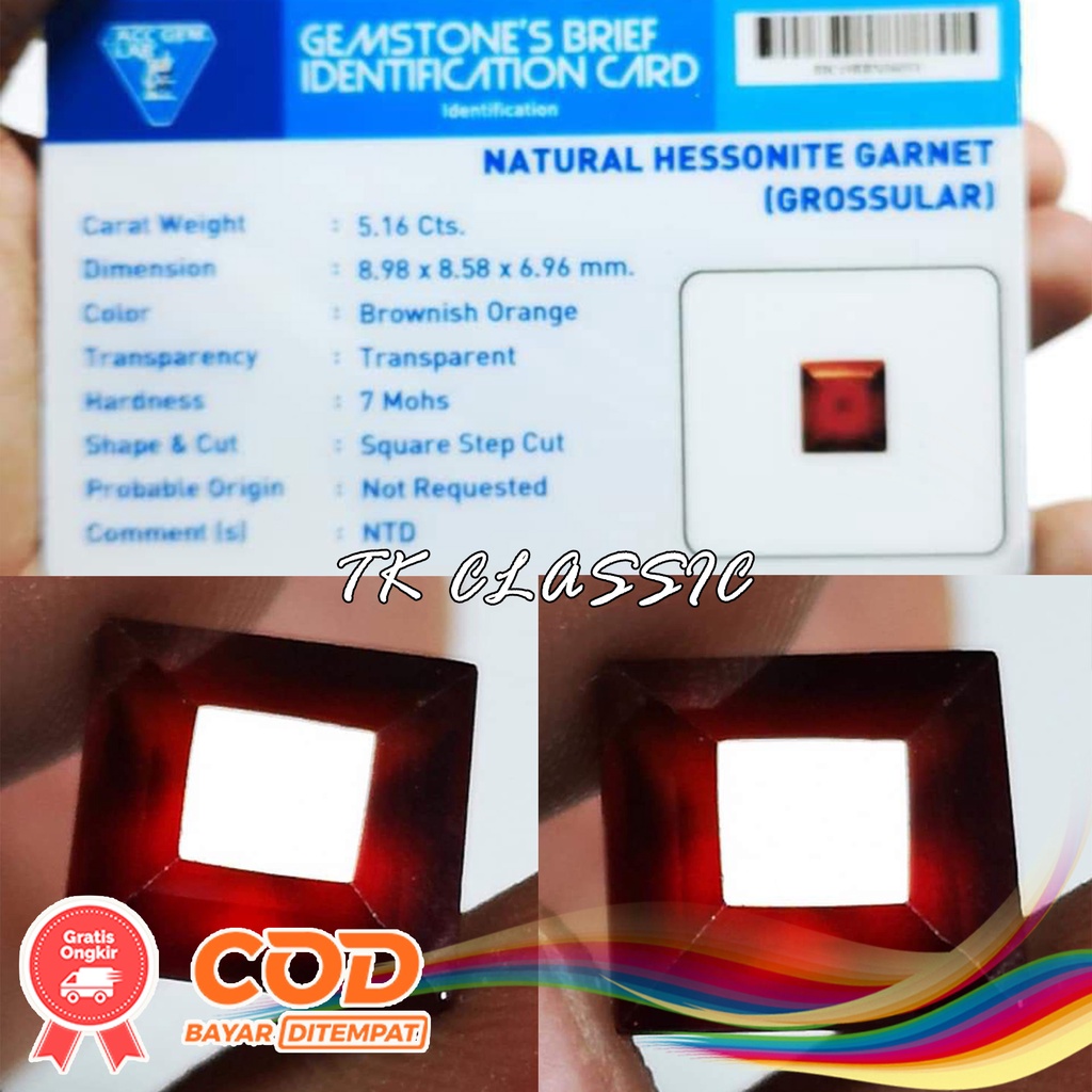Natural Batu Permata Hessonite Garnet ( Grossular) Include Memo Certified