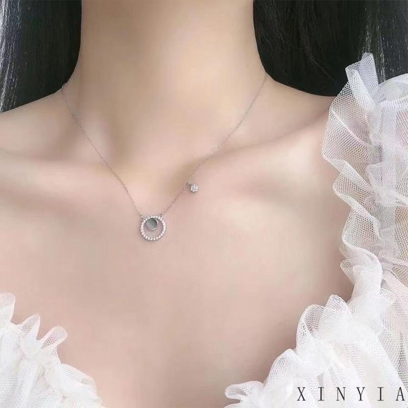 【COD】2023 Kalung Pasangan Trendi Korea Kalung Persahabatan Bulat Kalung Rantai Klavikula Hias Berlian